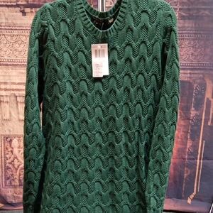 JEANNE PIERRE Deep Green Cable Knit Sweater